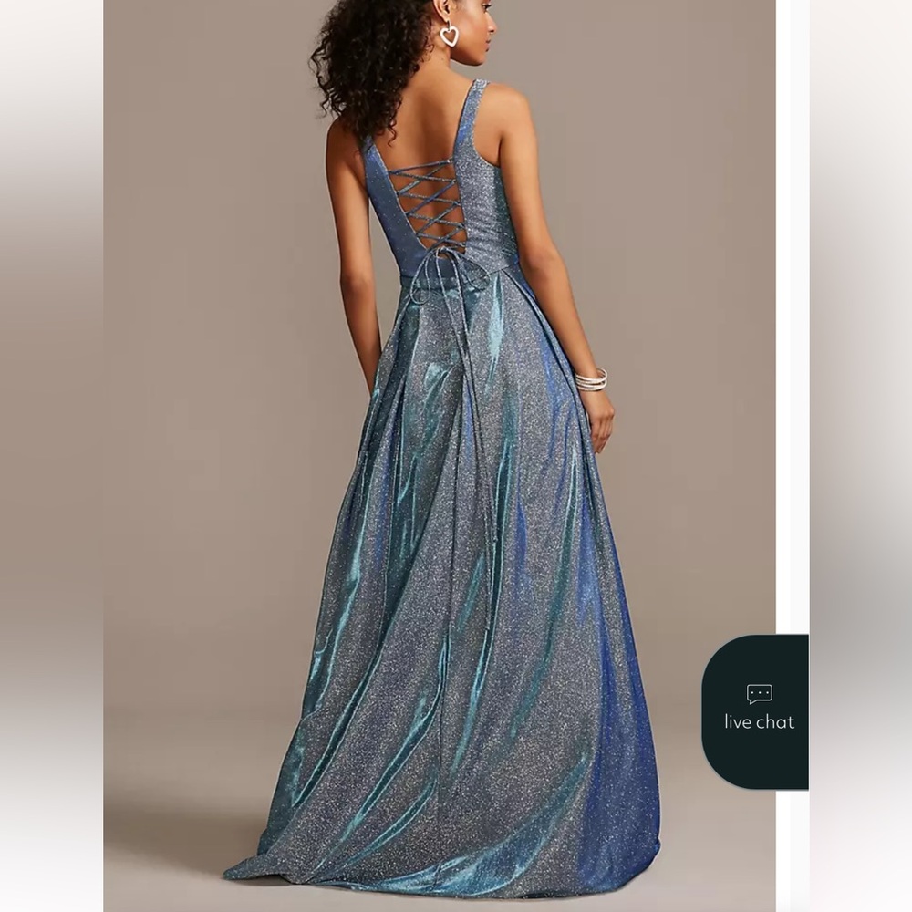 David’s Bridal Illusion Plunge Iridescent Metallic Ball Gown - Picture 3 of 13